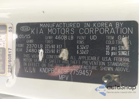 2015 Kia Sportage Lx from USA, damaged, VIN KNDPBCAC9F7759457